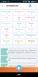 Positive affirmation texts in a life planner app