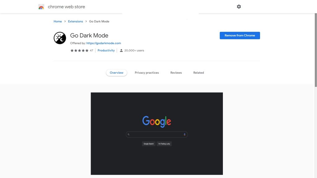 chrome dark mode extension store